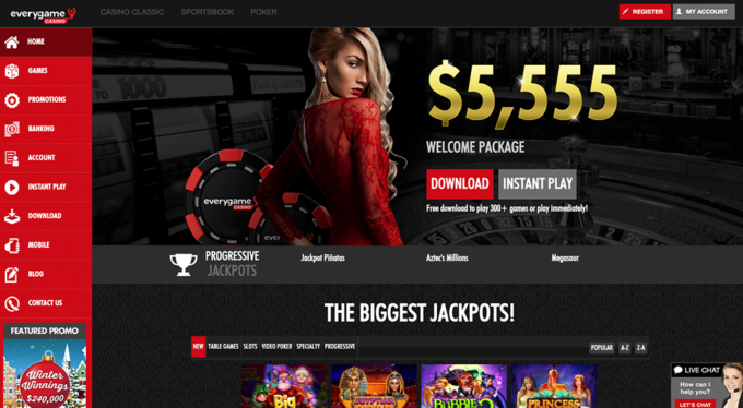 Homepage von Everygame Casino Red
