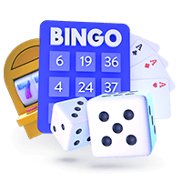 Online-Glücksspiel bei Casino-Sites Slots Cards Dice und Bingo Icon