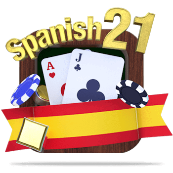 Spanische 21 Blackjack-Variantenkarten und Flaggensymbol