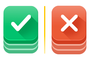 Zielony znacznik wyboru i czerwona ikona X