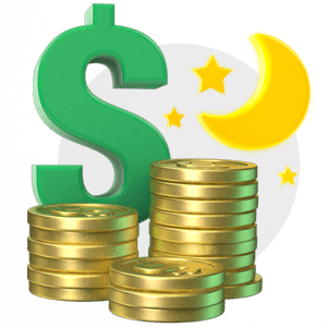Знак доллара и монеты с изображением Луны