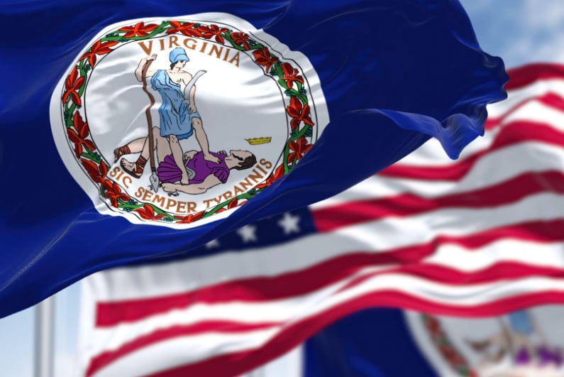 Virginia- und US-Flaggen