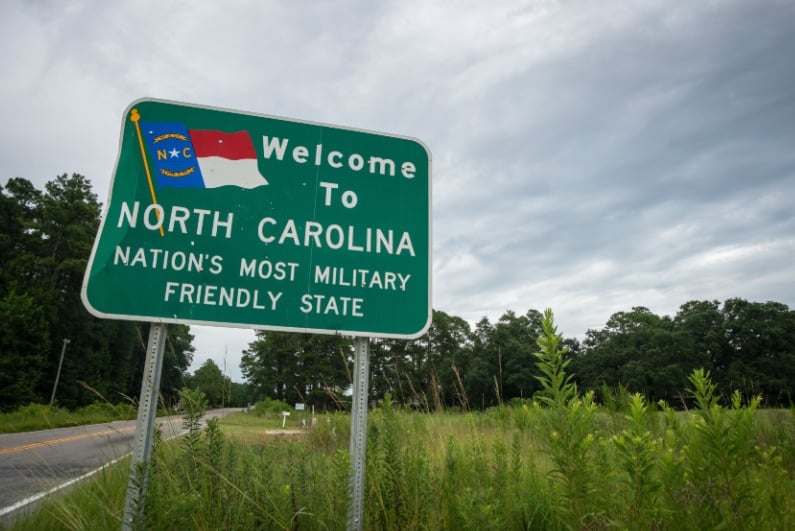 Velkommen til North Carolina motorvejsskilt